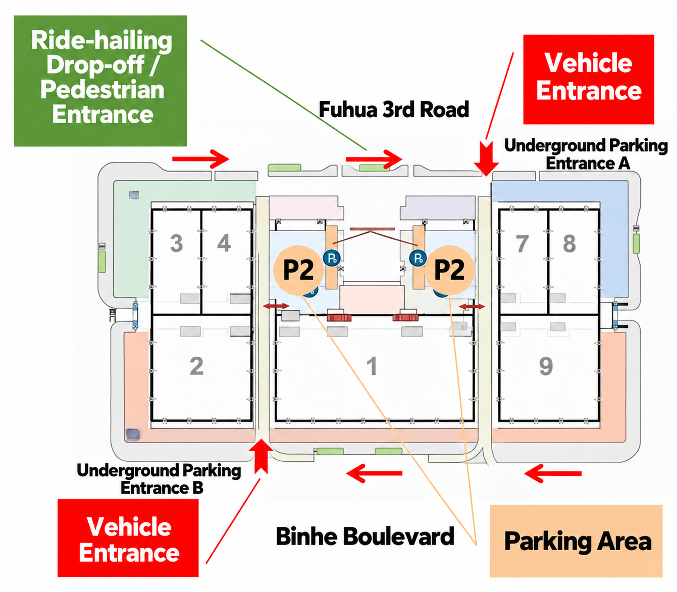 Admission & Parking Route Diagram